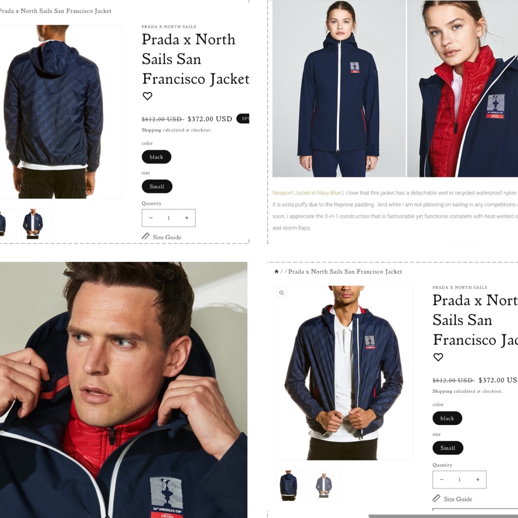 Prada X Northsails Navy Blue Wavy Design Windbreaker Lightweight,Attached Hood